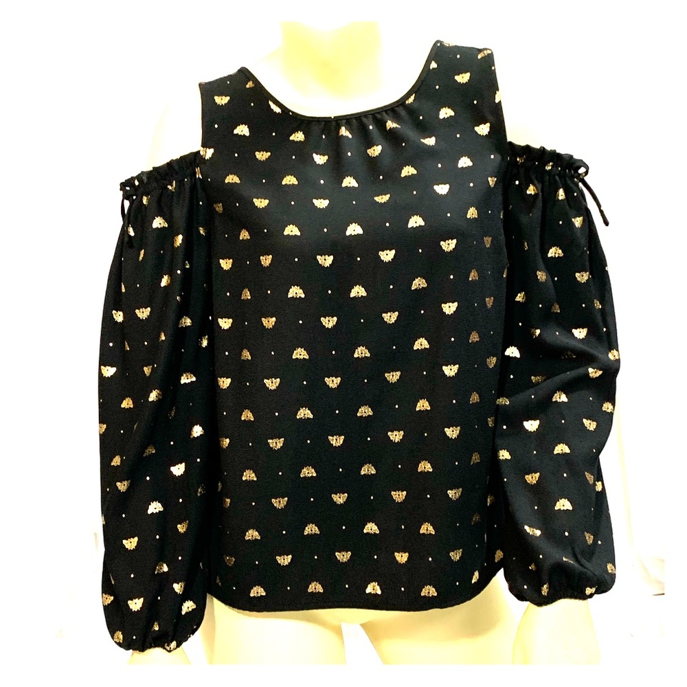 LAUREN CONRAD XS Black Cold Shoulder Gold 🐝z NWOT